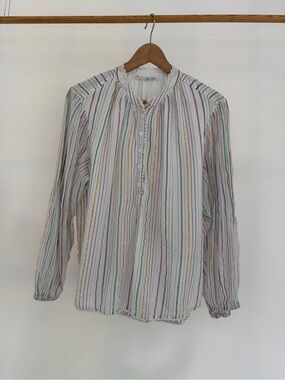 Apiece Apart Multi Color Striped Metallic Lurex Cotton Boho Blouse Size 8